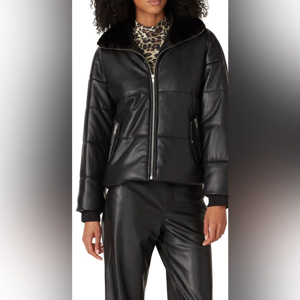 Sipos Black Faux Leather Bomber Jacket Size XS